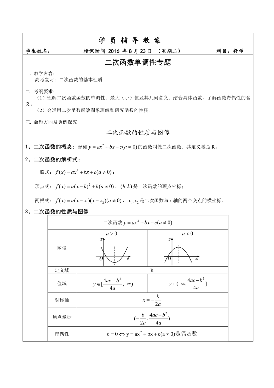 二次函数的单调性专题精编版.doc_第1页