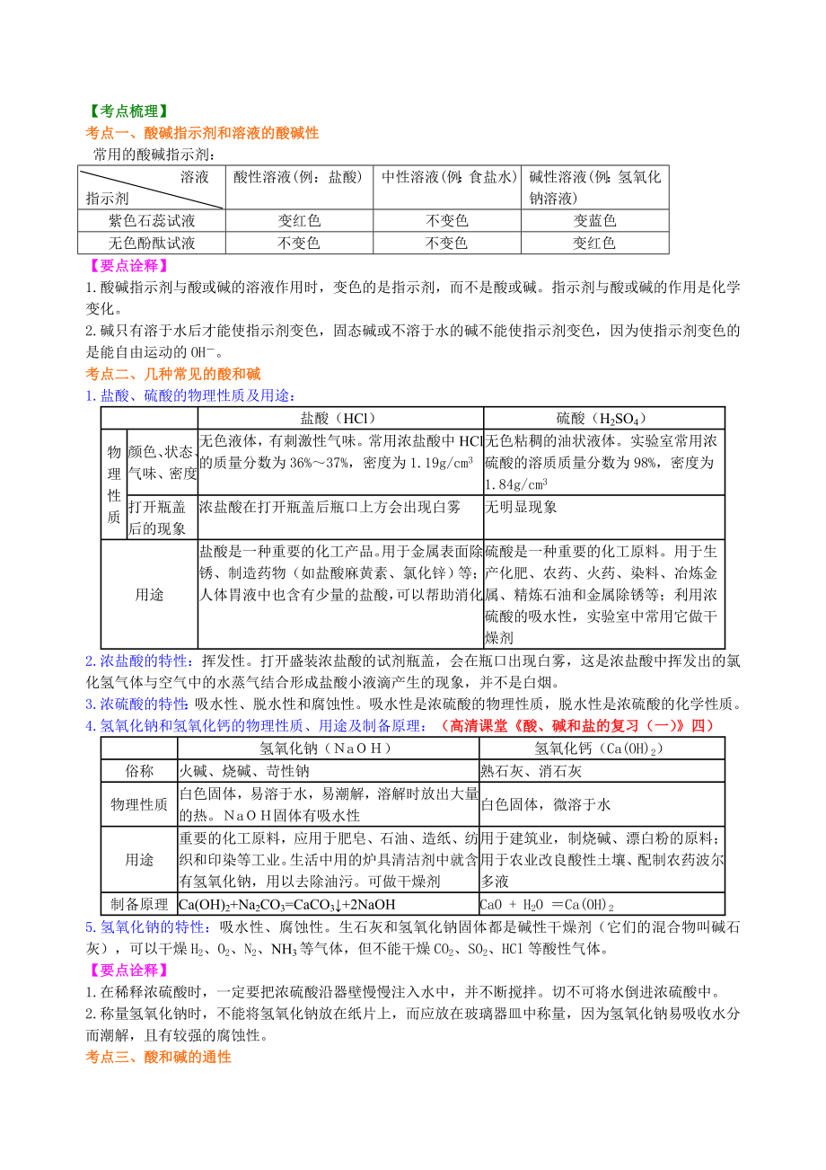 中考总复习：常见的酸和碱及其通性(基础)-知识讲解.doc_第2页