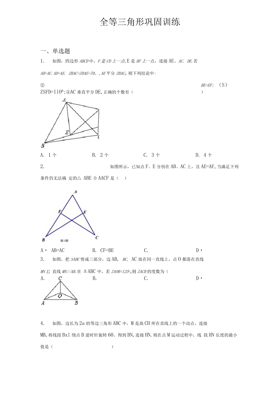 八年级上全等三角形培优训练(较难).docx_第1页