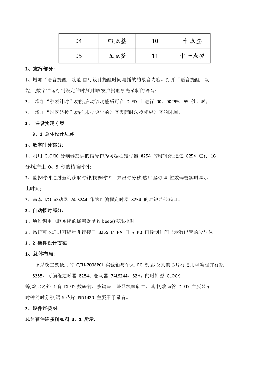 微机课程设计报告数字时钟系统与自动报时系统设计.doc_第3页