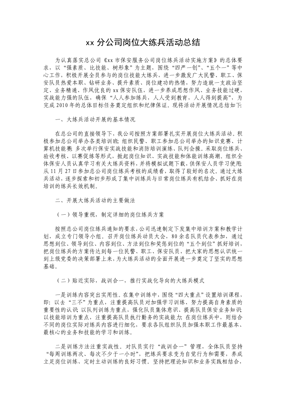 xx分公司岗位大练兵活动总结.doc_第1页