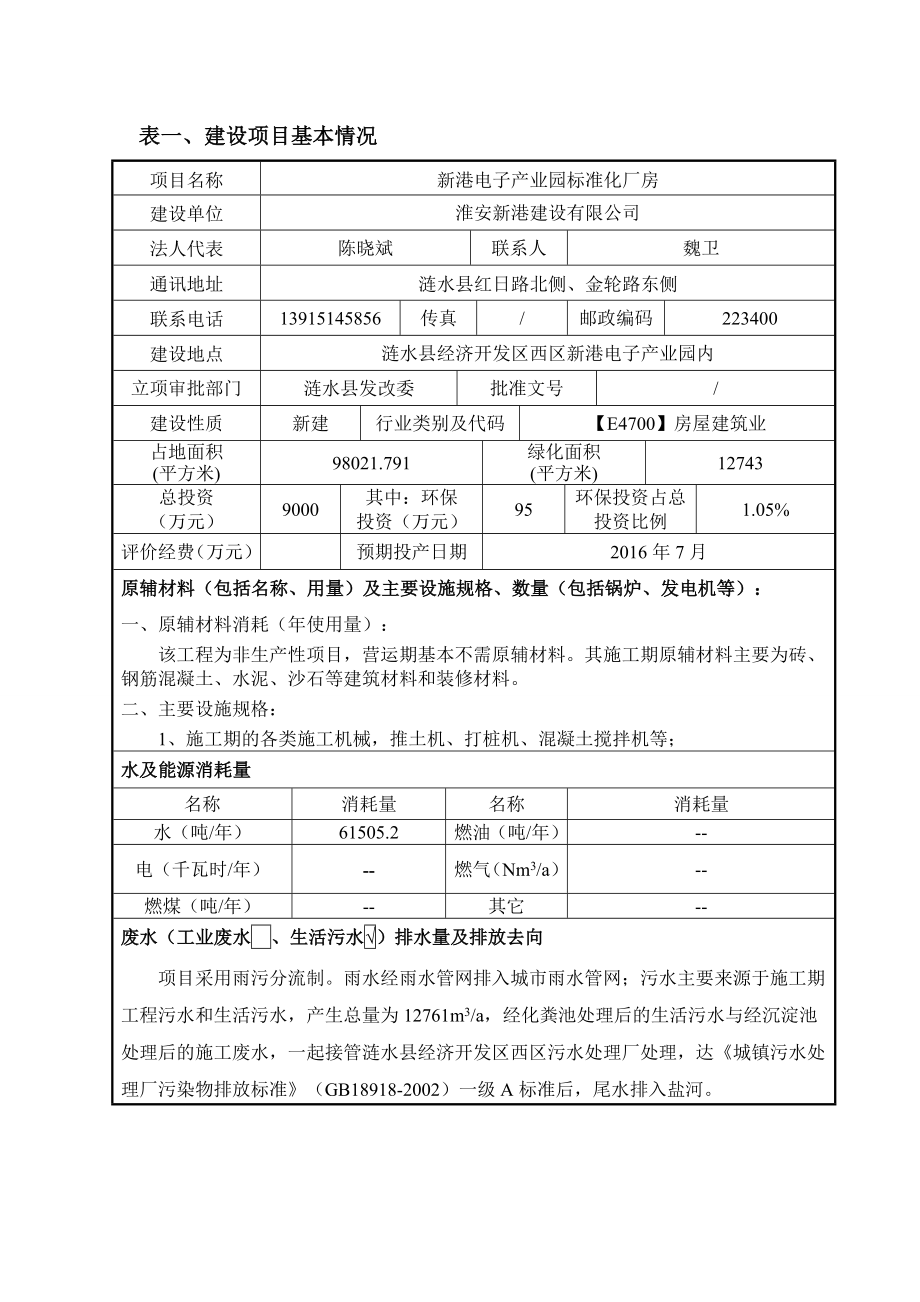 环境影响评价全本公示简介：1淮安新港建设有限公司新港电子产业园标准化厂房涟水县经济开发区西区新港电子产业园内江苏绿源工程设计研究有限公司淮安新港建设有限公司报告表1.doc_第3页