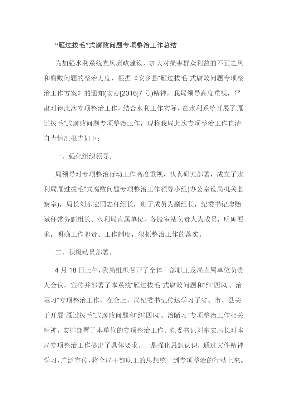 “雁过拔毛”式腐败问题专项整治工作总结.doc_第1页