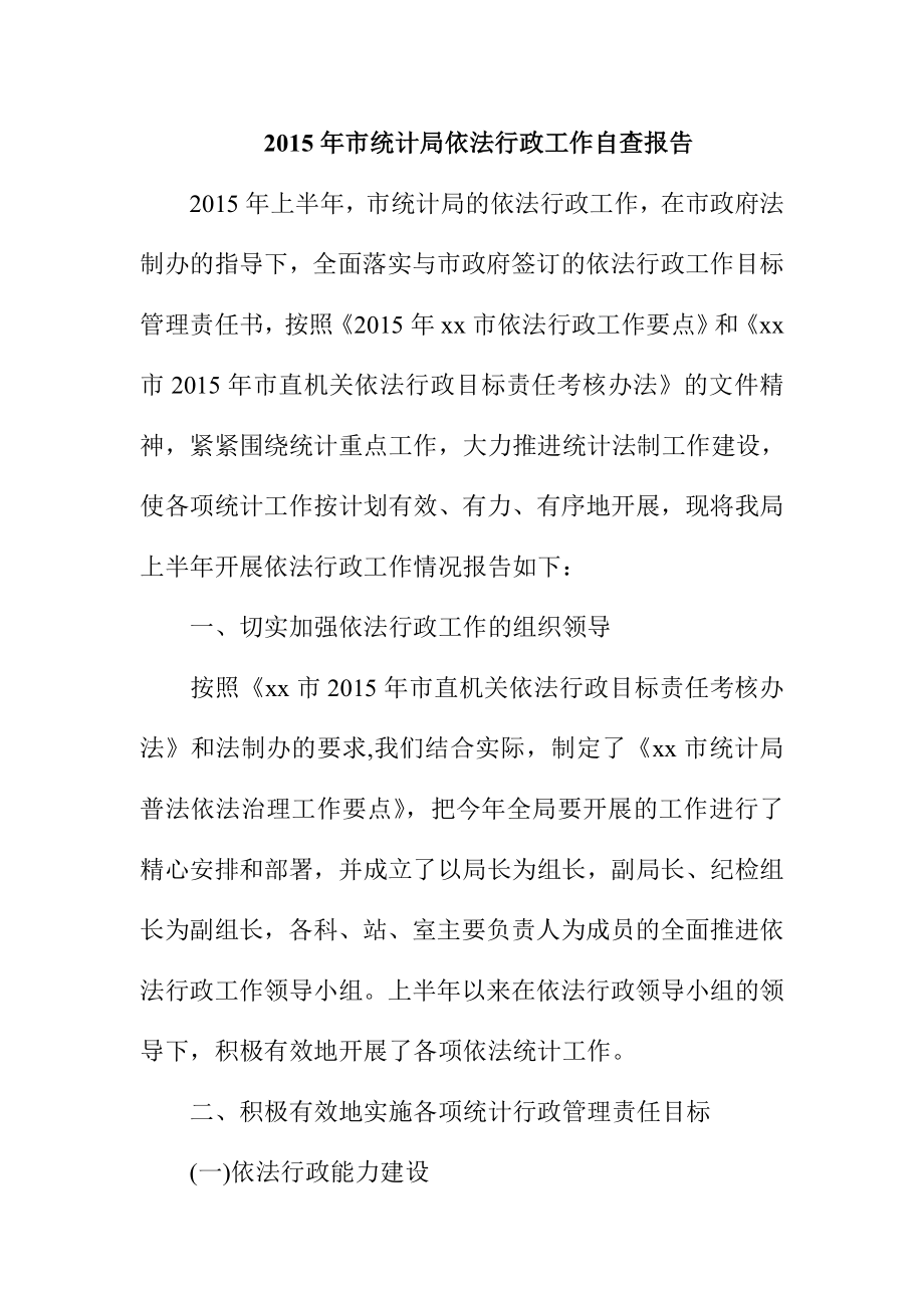 市统计局依法行政工作自查报告.doc_第1页