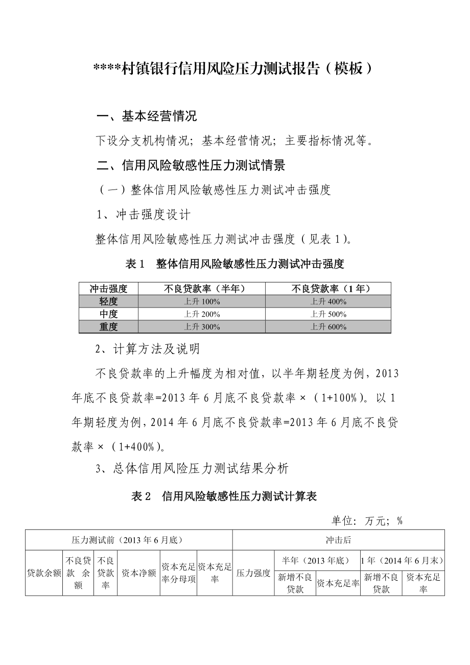 村镇银行信用风险压力测试报告（模板）.doc_第1页