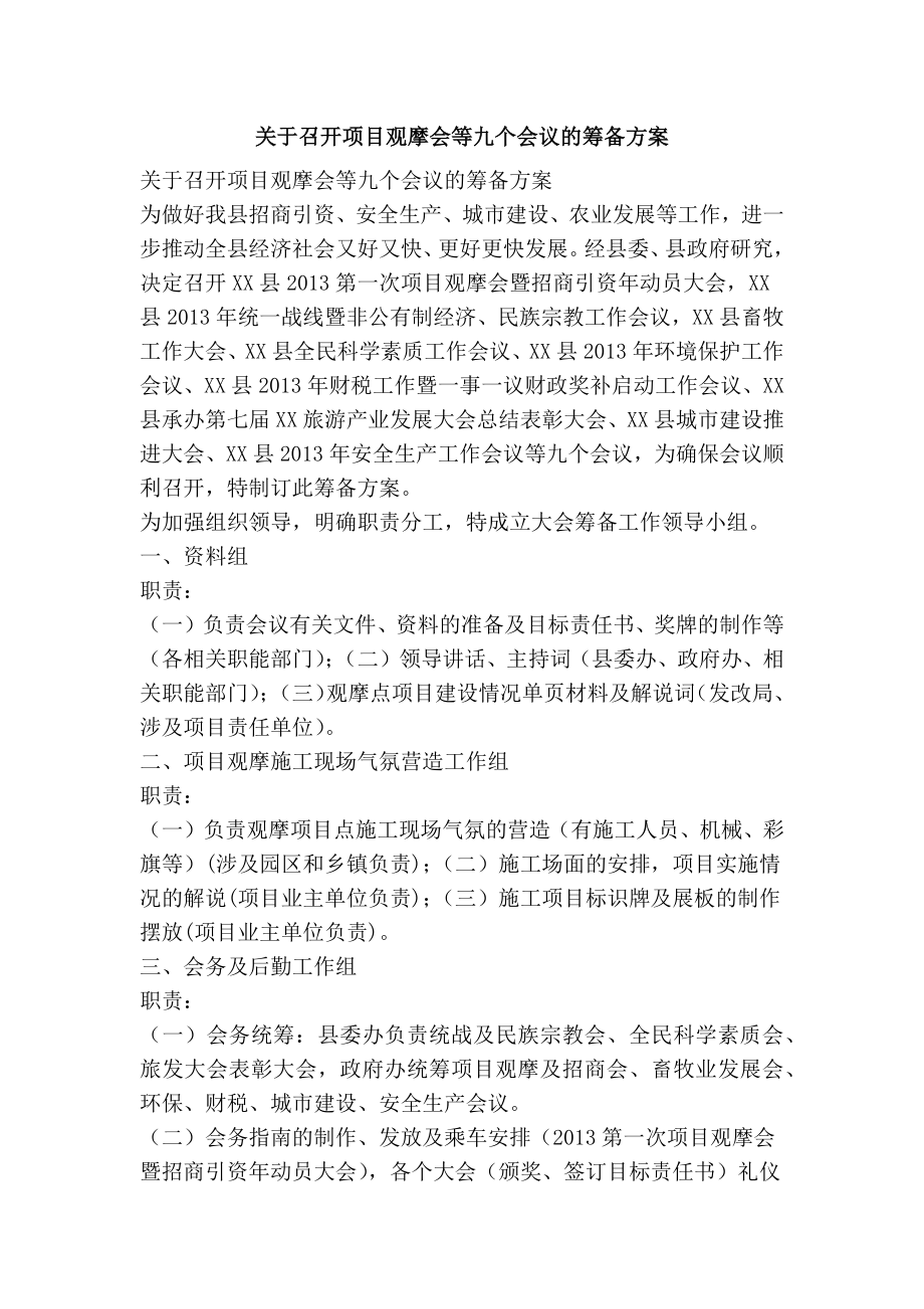 关于召开项目观摩会等九个会议的筹备方案.doc_第1页