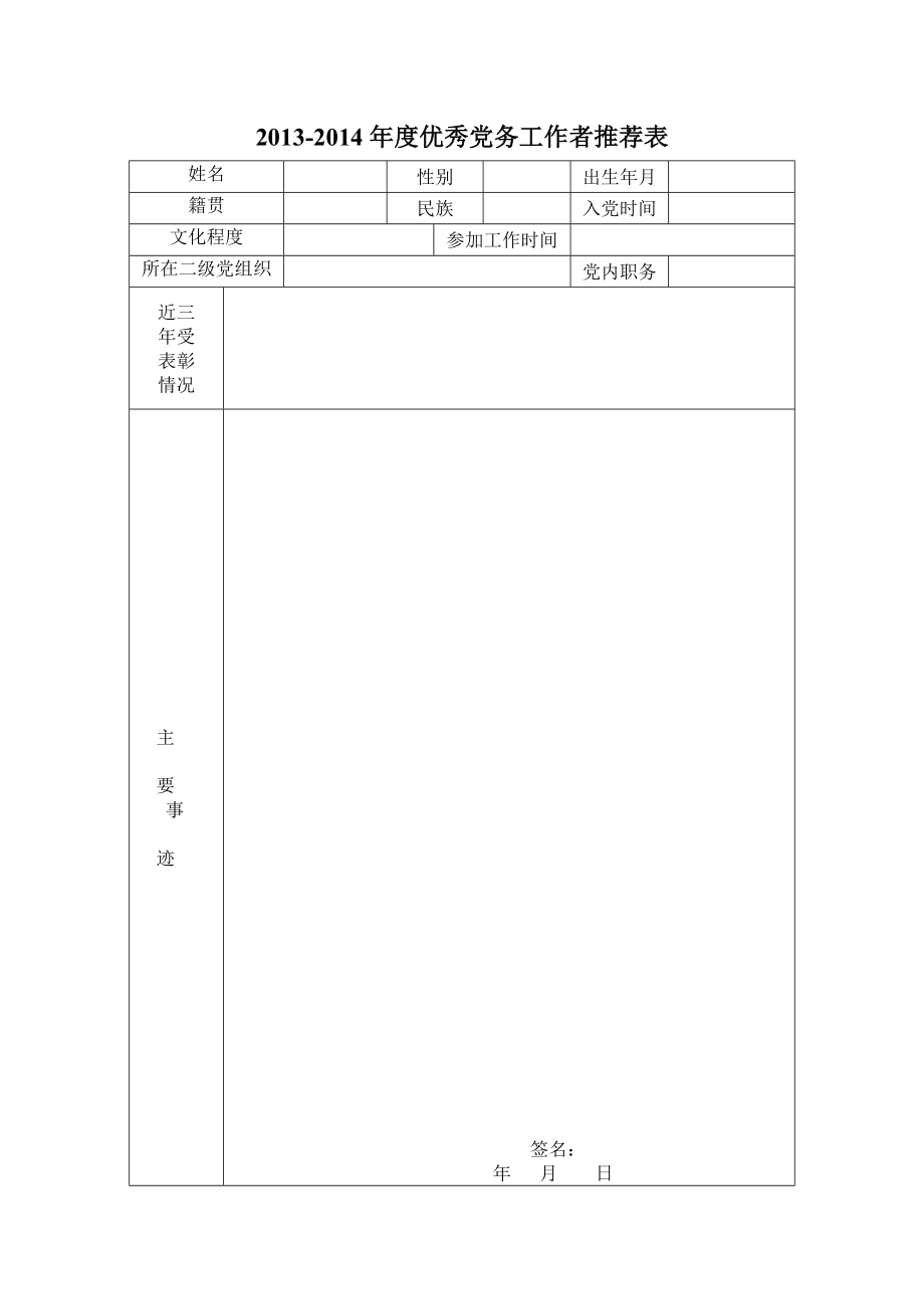 优秀党务工作者推荐表.doc_第1页