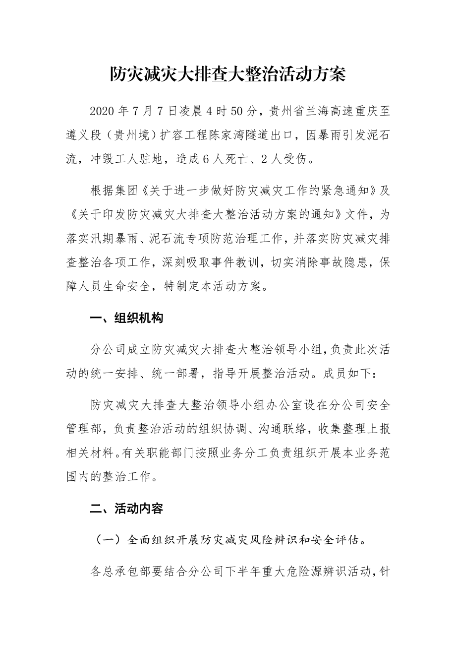 公司防灾减灾大排查大整治活动方案.docx_第1页