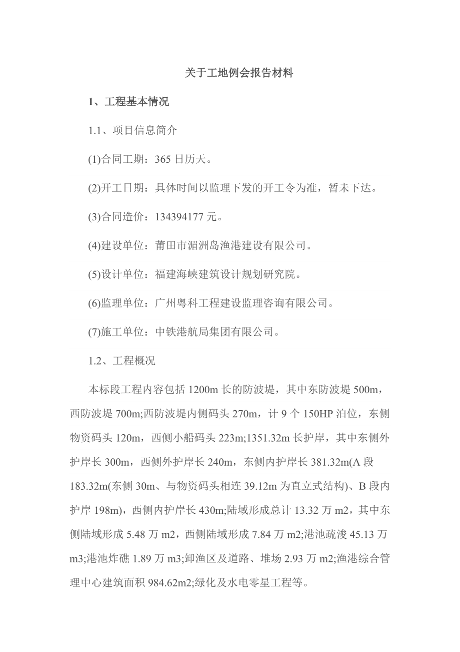 关于工地例会报告材料.doc_第1页