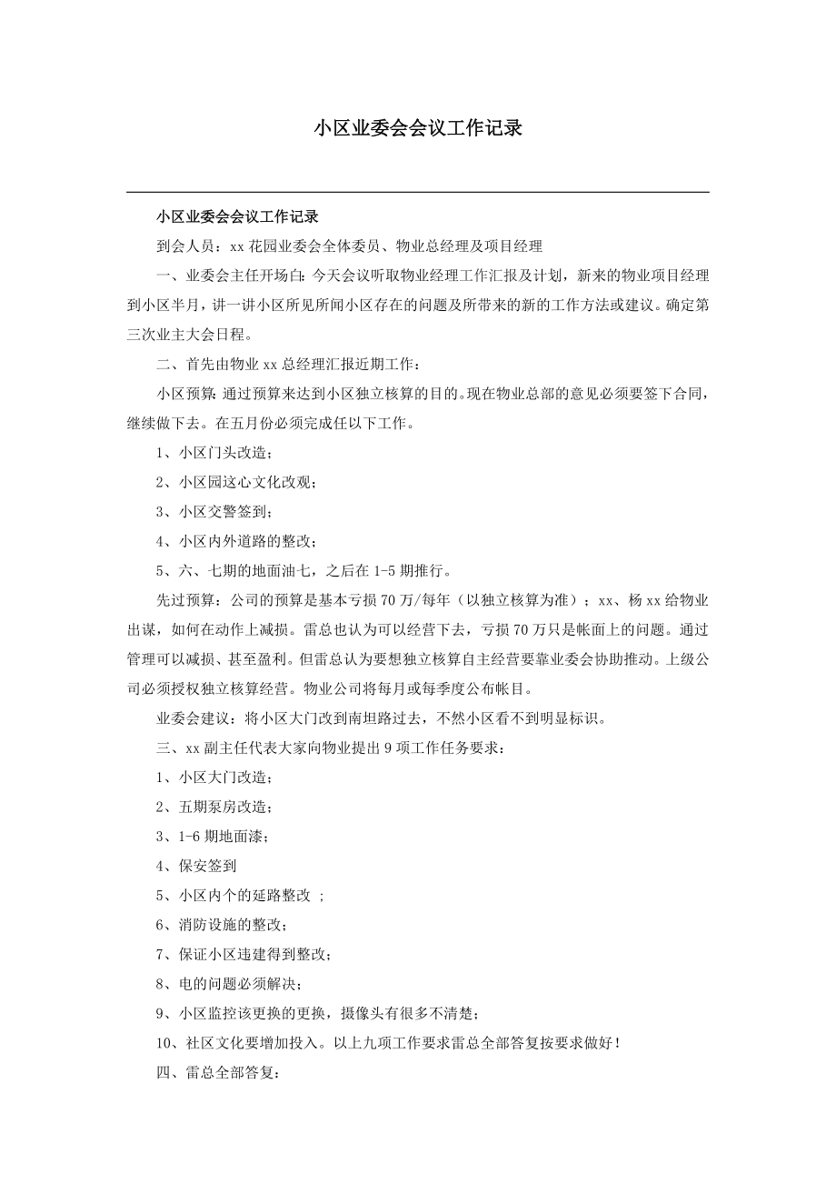 小区业委会会议工作记录.doc_第1页