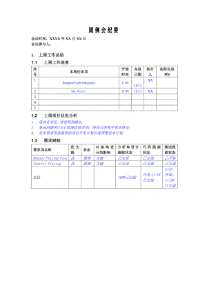 [软件工程项目文档模板]周例会纪要.doc