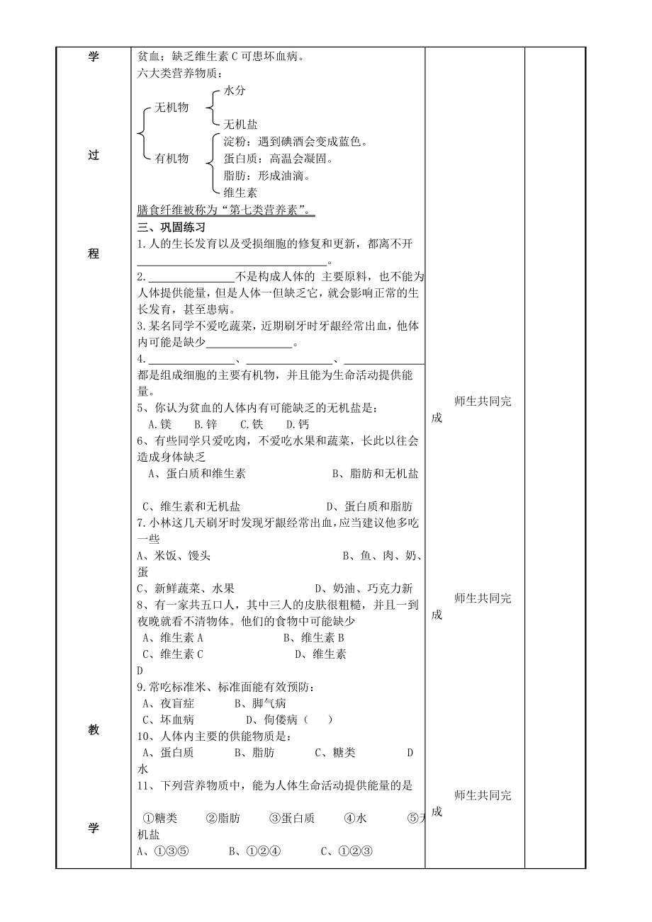 初中七年级生物上册《饮食与营养》名师精选教案-苏科版.doc_第3页