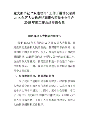 党支部书记“双述双评”工作开展情况总结区人大代表述职报告医院安全生产工作总结多篇合集.doc