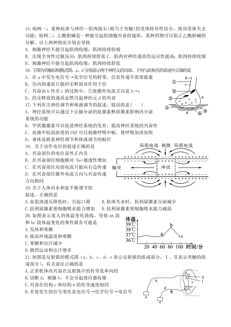 神经调节和体液调节综合练习题汇总.doc_第3页