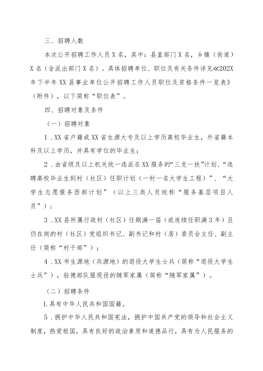 XX市XX县事业单位202X下半年招聘考试实施方案.docx_第2页