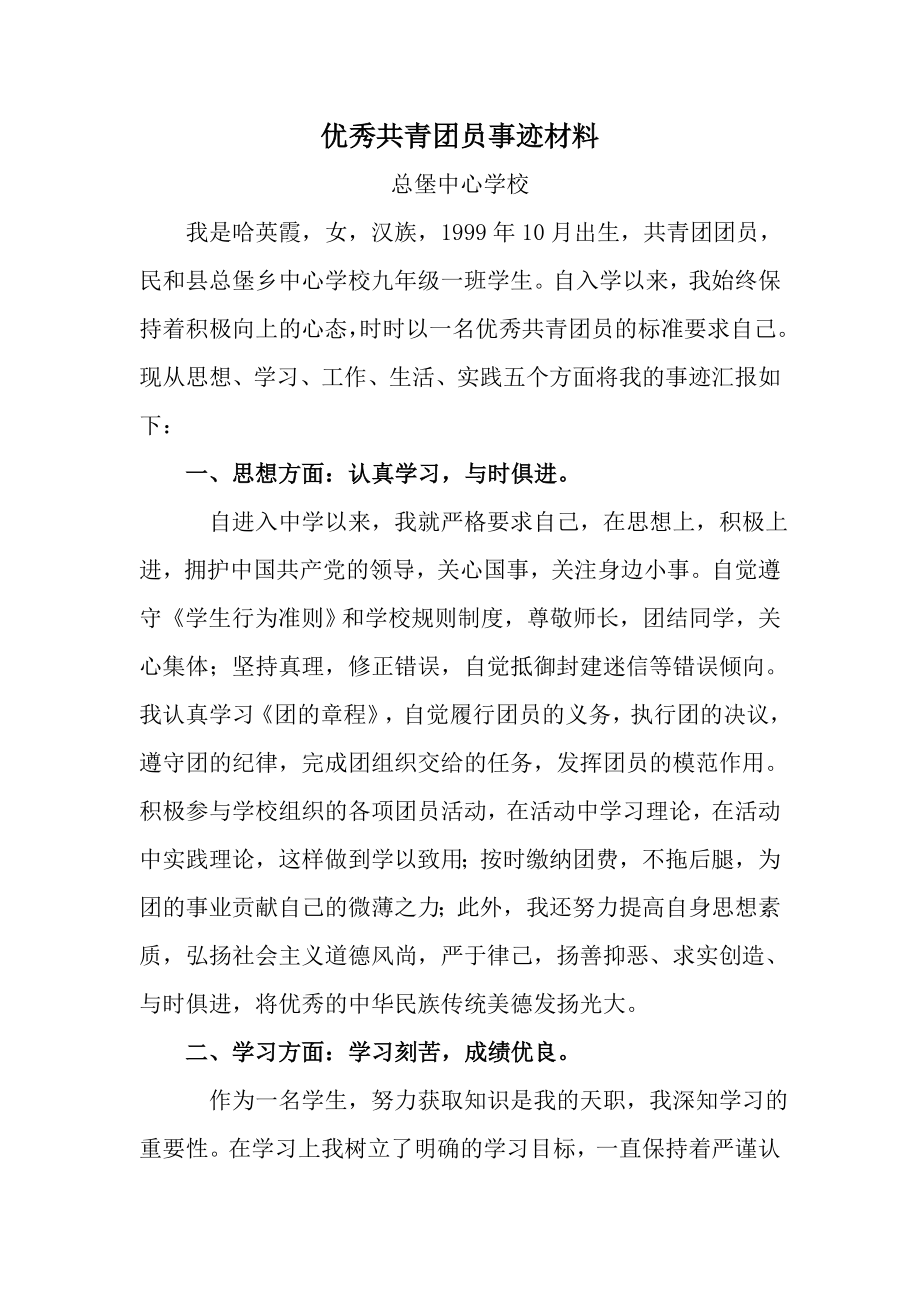 优秀共青团员事迹材料.doc_第1页