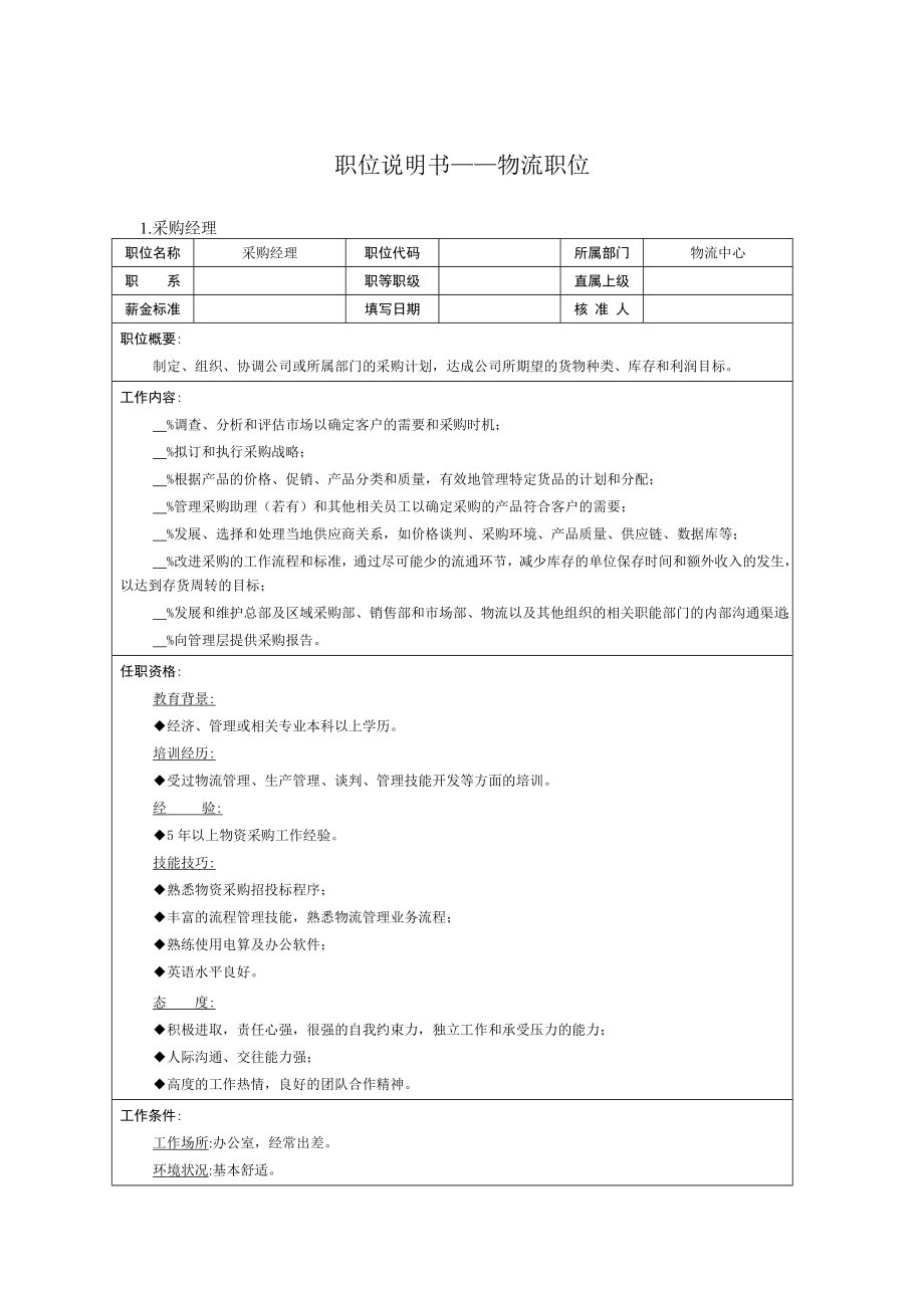 物流职位职位说明书.doc_第1页