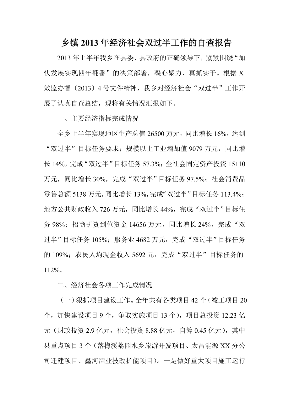 乡镇经济社会双过半工作的自查报告.doc_第1页