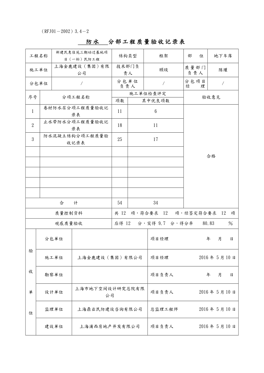 人防分部工程质量验收记录文本表.doc_第2页