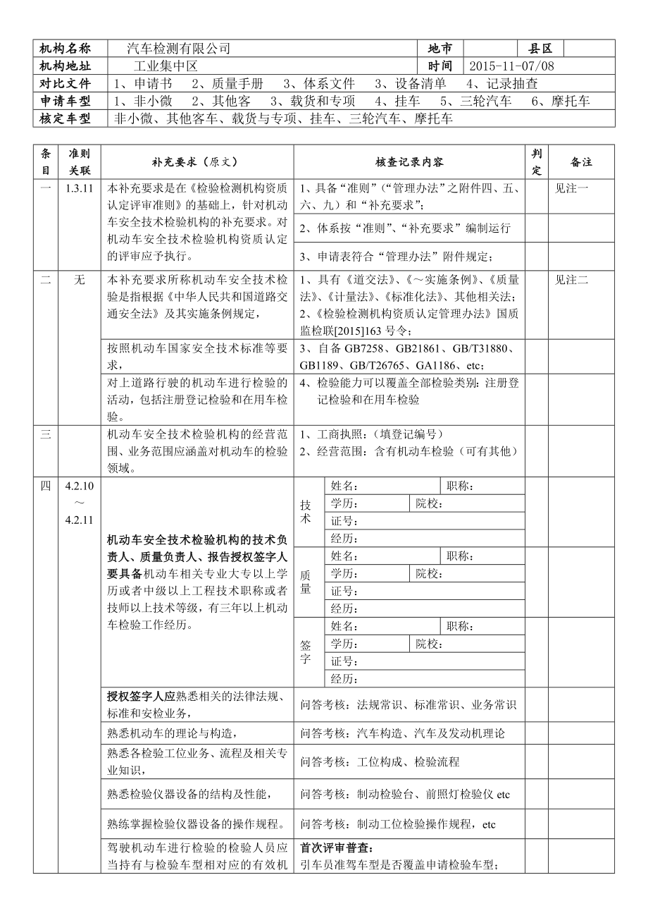 机动车安检机构资质认定补充要求核查记录(2nd).doc_第1页