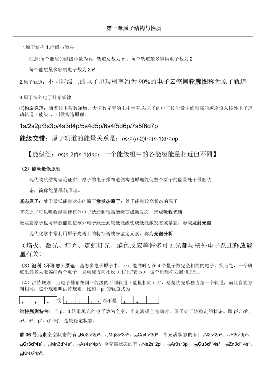 人教版化学选修三物质结构化学讲义.doc_第1页