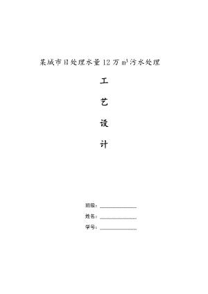 某城市日处理水量12万m3污水处理污水工艺设计课程设计.doc