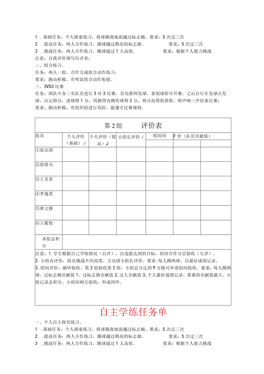 足球脚背内侧传球学练任务单.docx_第2页