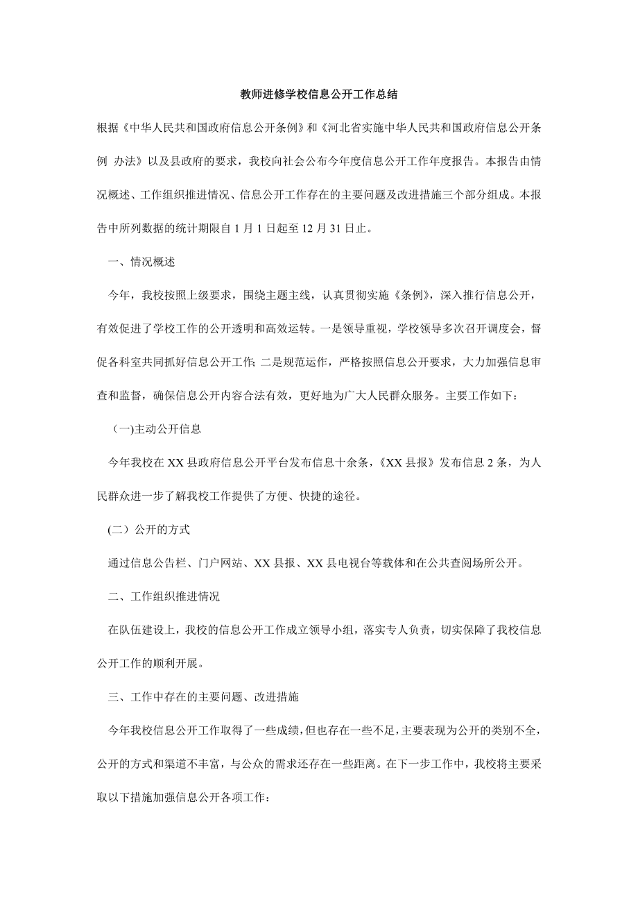 教师进修学校信息公开工作总结.doc_第1页