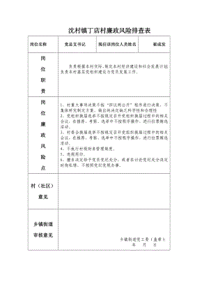 村镇廉政风险排查表岗位职责廉政风险表.doc