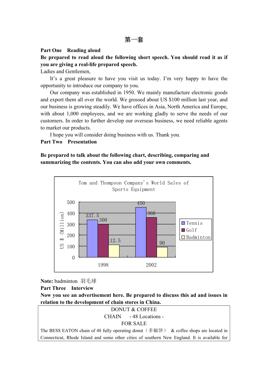 全国高职高专实用英语口语大赛(6套样题)(推荐文档).doc_第1页