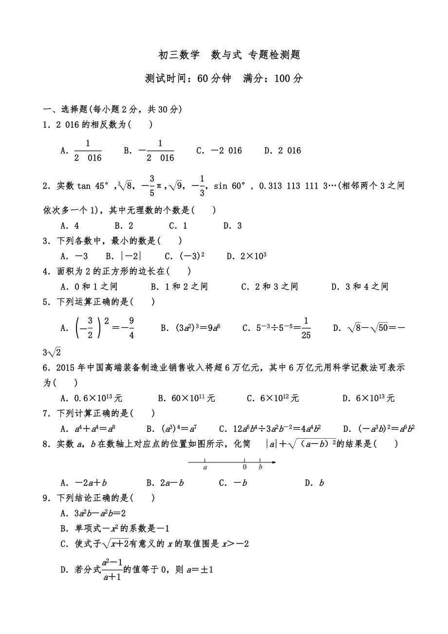 初三数学-数与式-专题检测题.doc_第1页