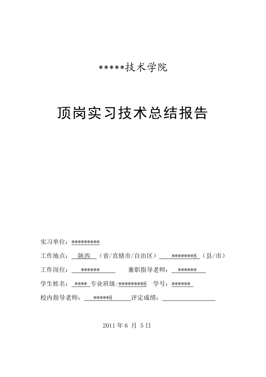 水利工程顶岗实习技术总结报告.doc_第1页