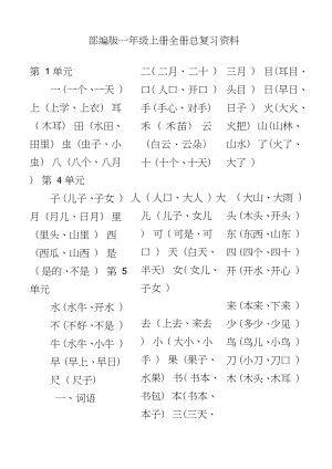 部编版一年级语文上册全册总复习资料.doc