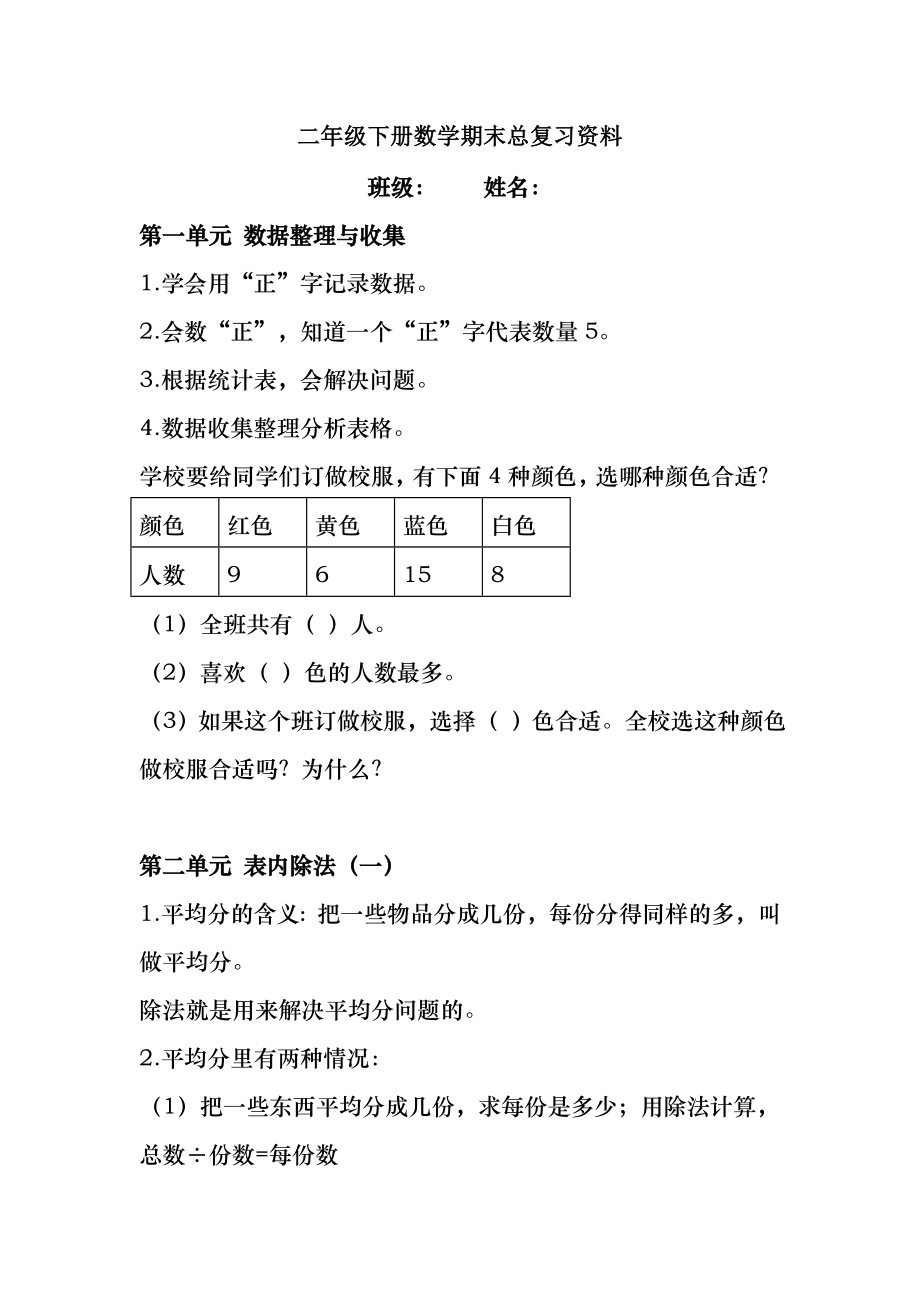 二年级下册数学期末总复习资料.docx_第1页