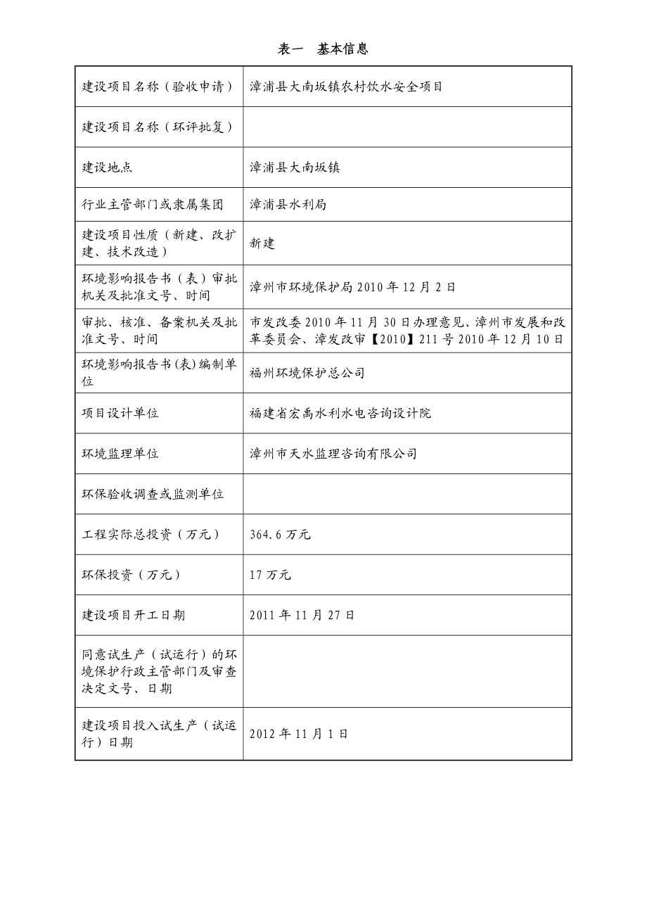 环境影响评价报告公示：漳浦县大南坂镇农村安全饮水验收报告书环评报告.doc_第3页