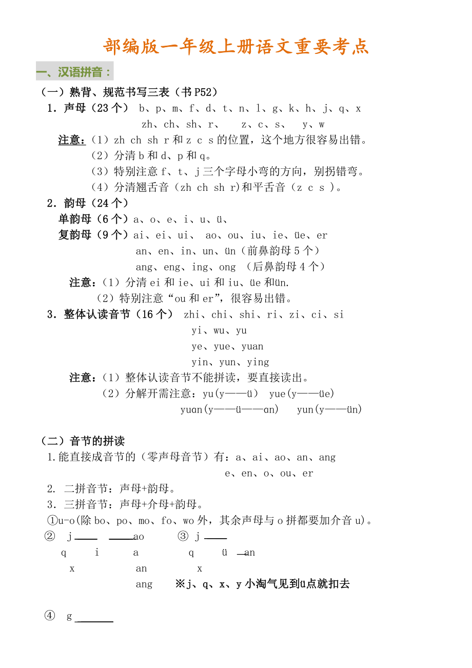 部编版一年级上册语文常考知识点汇总.docx_第1页