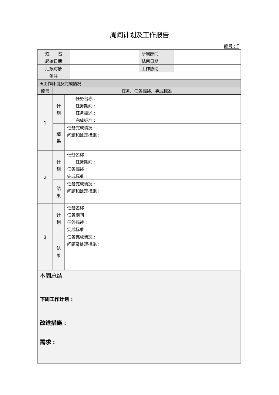 周间计划及工作报告(模版).doc_第1页