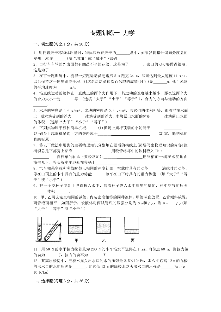 中考物理专题训练及答案.doc_第1页