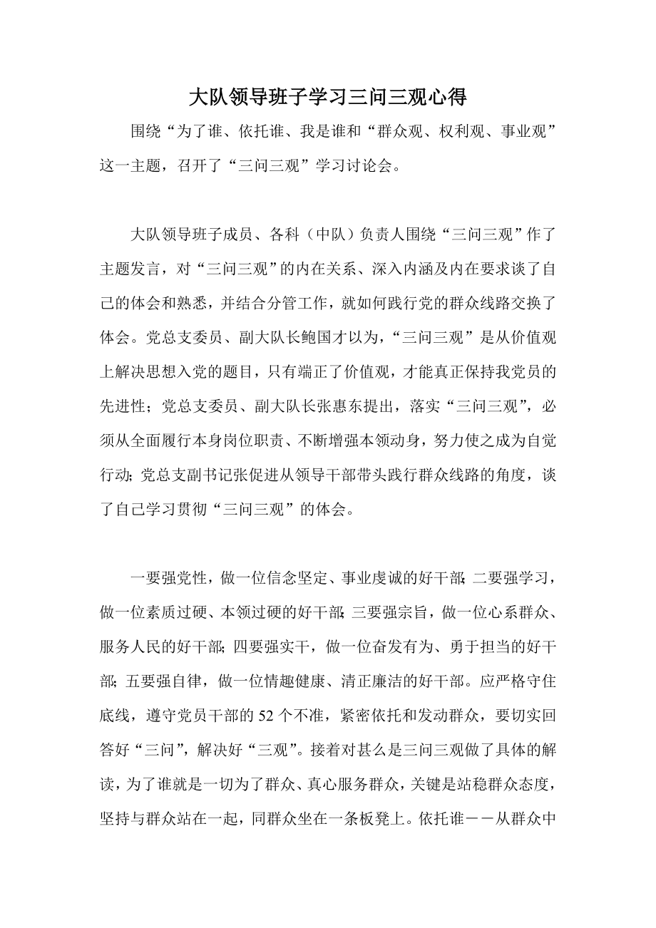 大队领导班子学习三问三观心得.doc_第1页