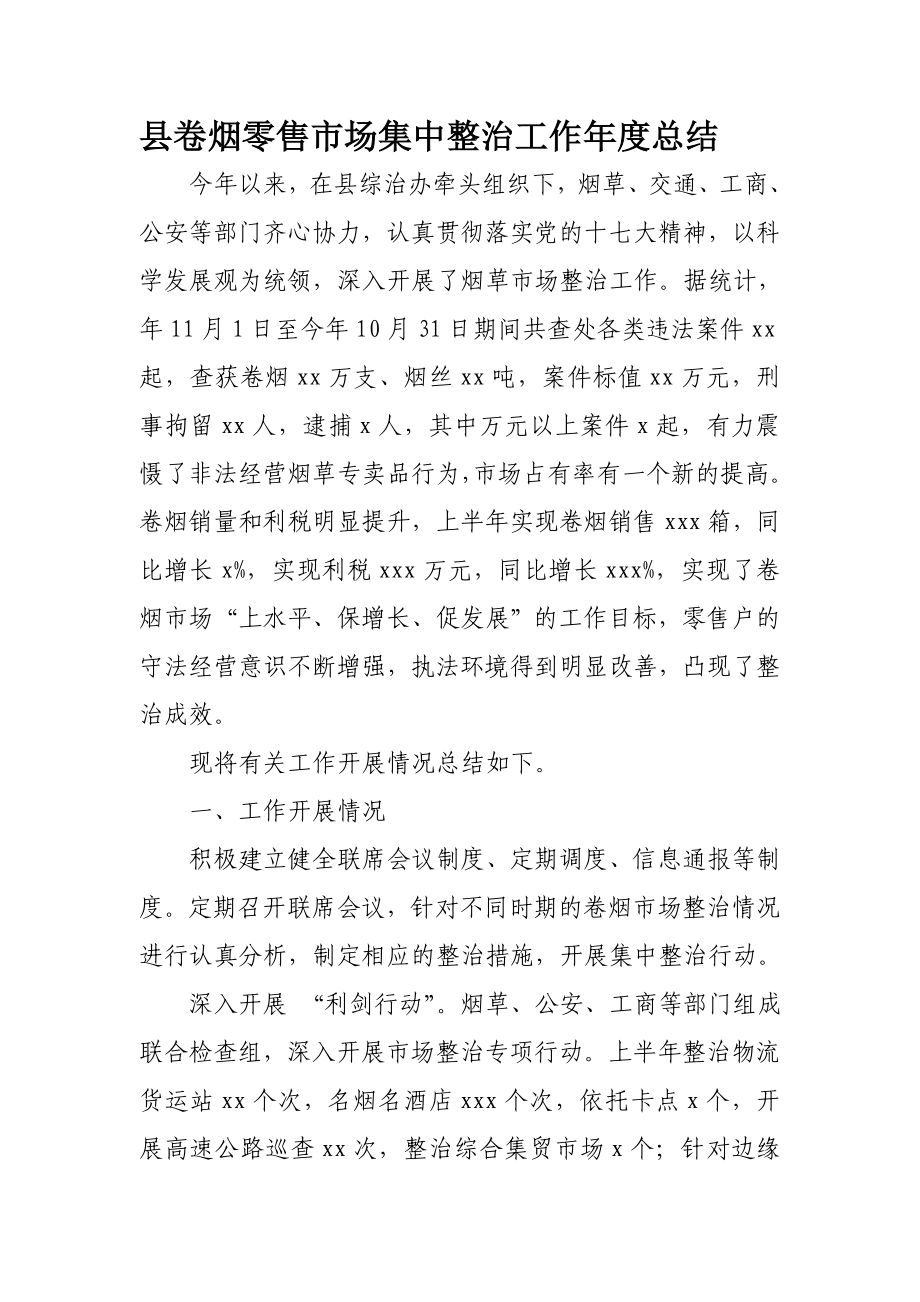 县卷烟零售市场集中整治工作总结.doc_第1页