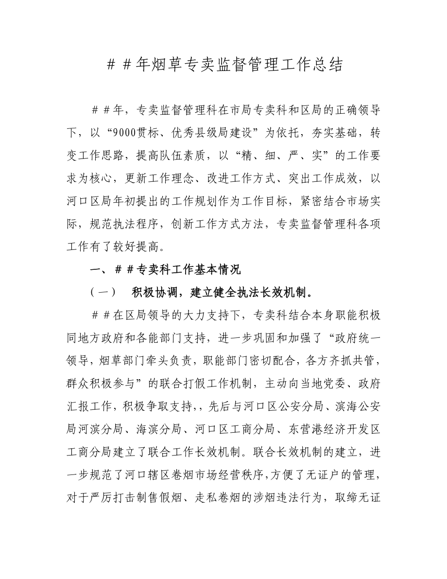 烟草专卖监督管理工作总结.doc_第1页