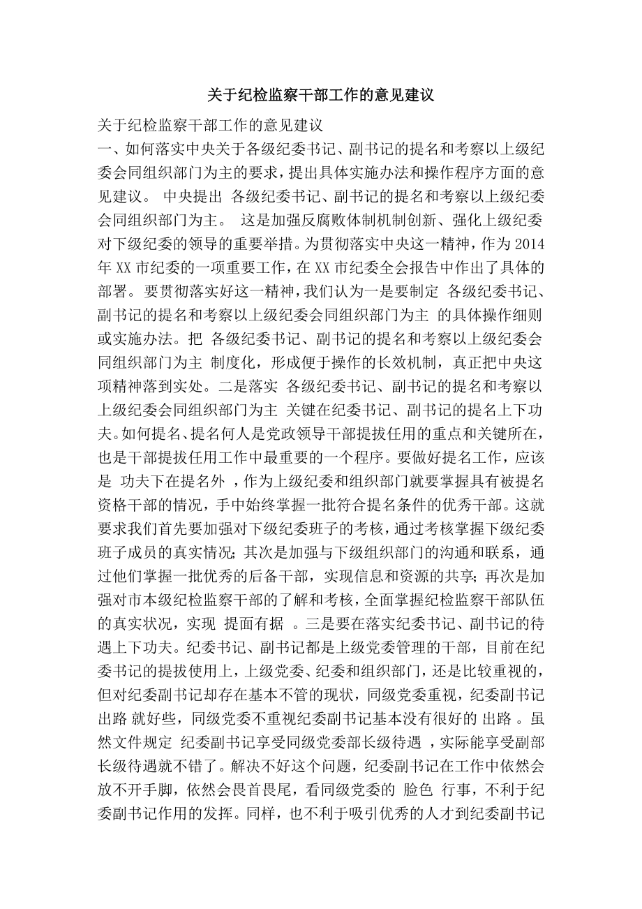 关于纪检监察干部工作的意见建议.doc_第1页