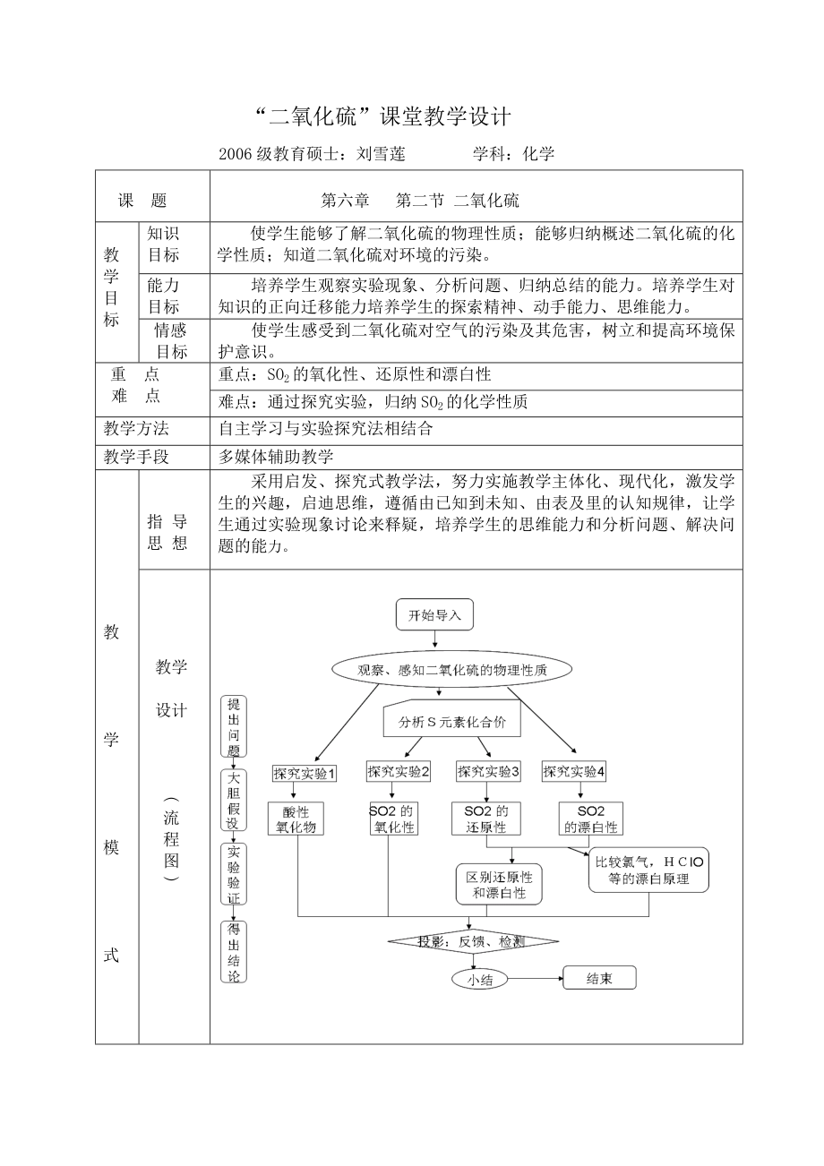 二氧化硫课堂教学设计.docx_第1页