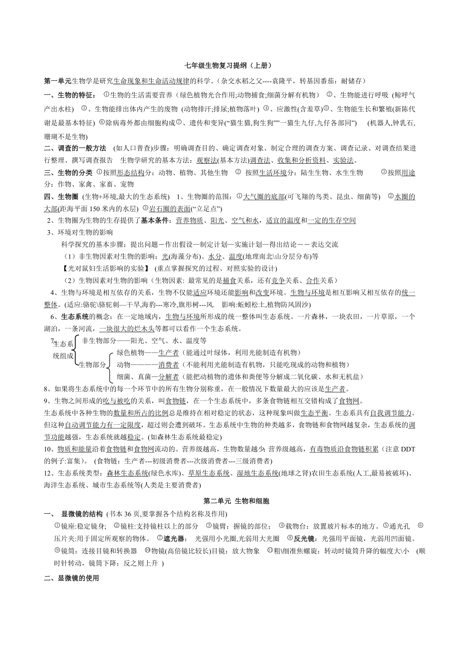 人教版七年级生物上册期末复习提纲(完整版).doc_第1页