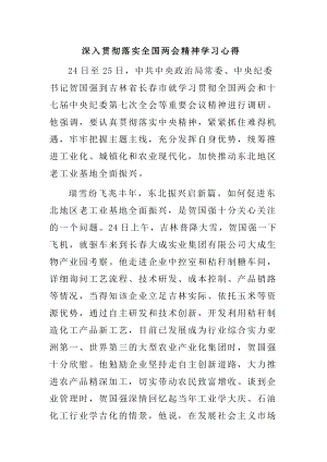 深入贯彻落实全国两会精神学习心得.doc