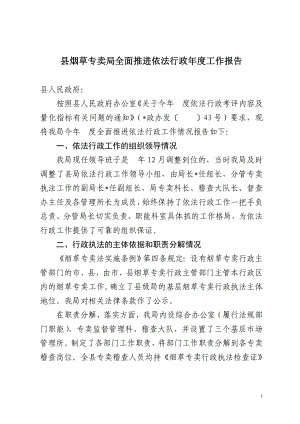 县烟草专卖局全面推进依法行政工作报告.doc