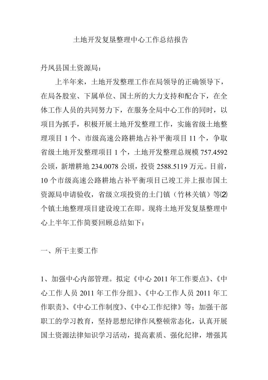 土地开发复垦整理中心工作总结报告.doc_第1页