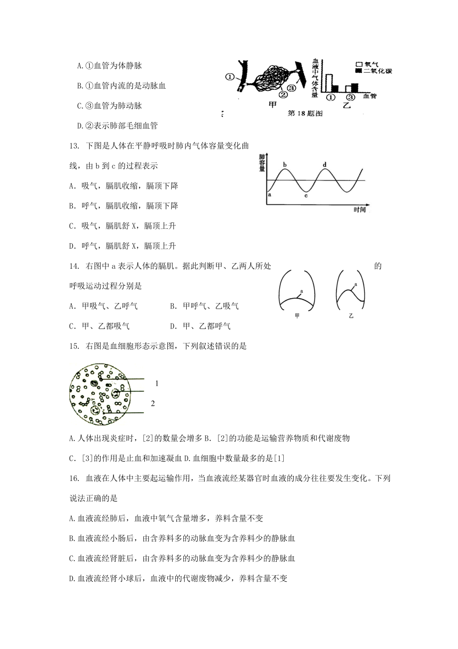 中考生物专题训练五-生物圈中的人《人体的新陈代谢》.doc_第3页