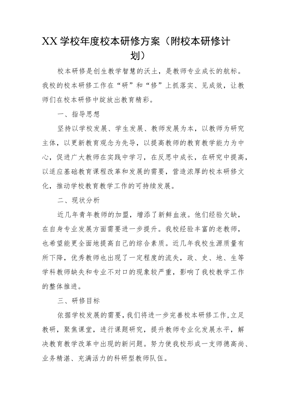 XX学校年度校本研修方案（附校本研修计划）.docx_第1页