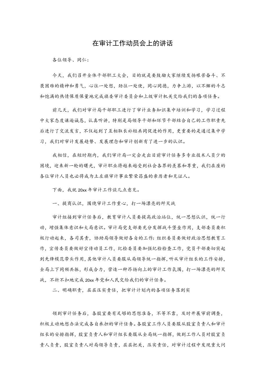 在审计工作动员会上的讲话.docx_第1页